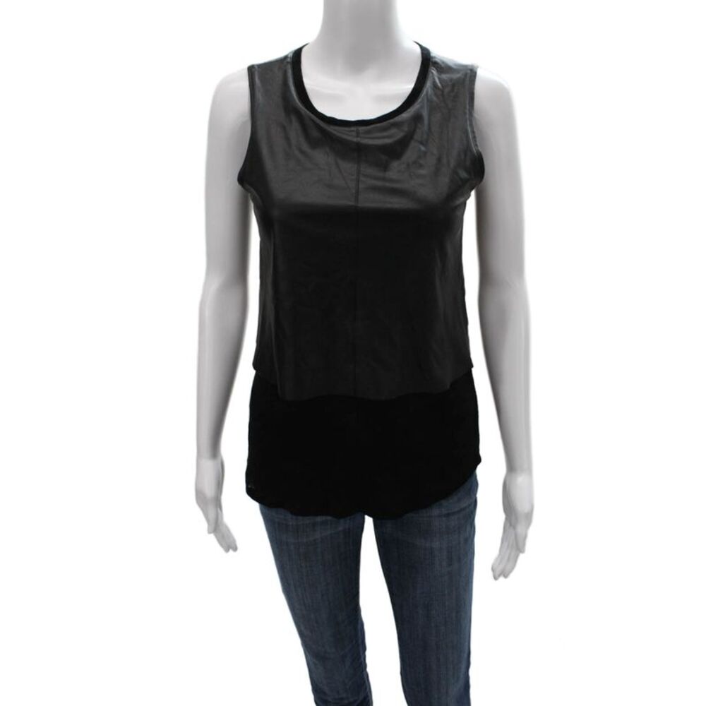 Generation Love Womens Basic Linen Sleeveless Round Neck Tank Black Size XS